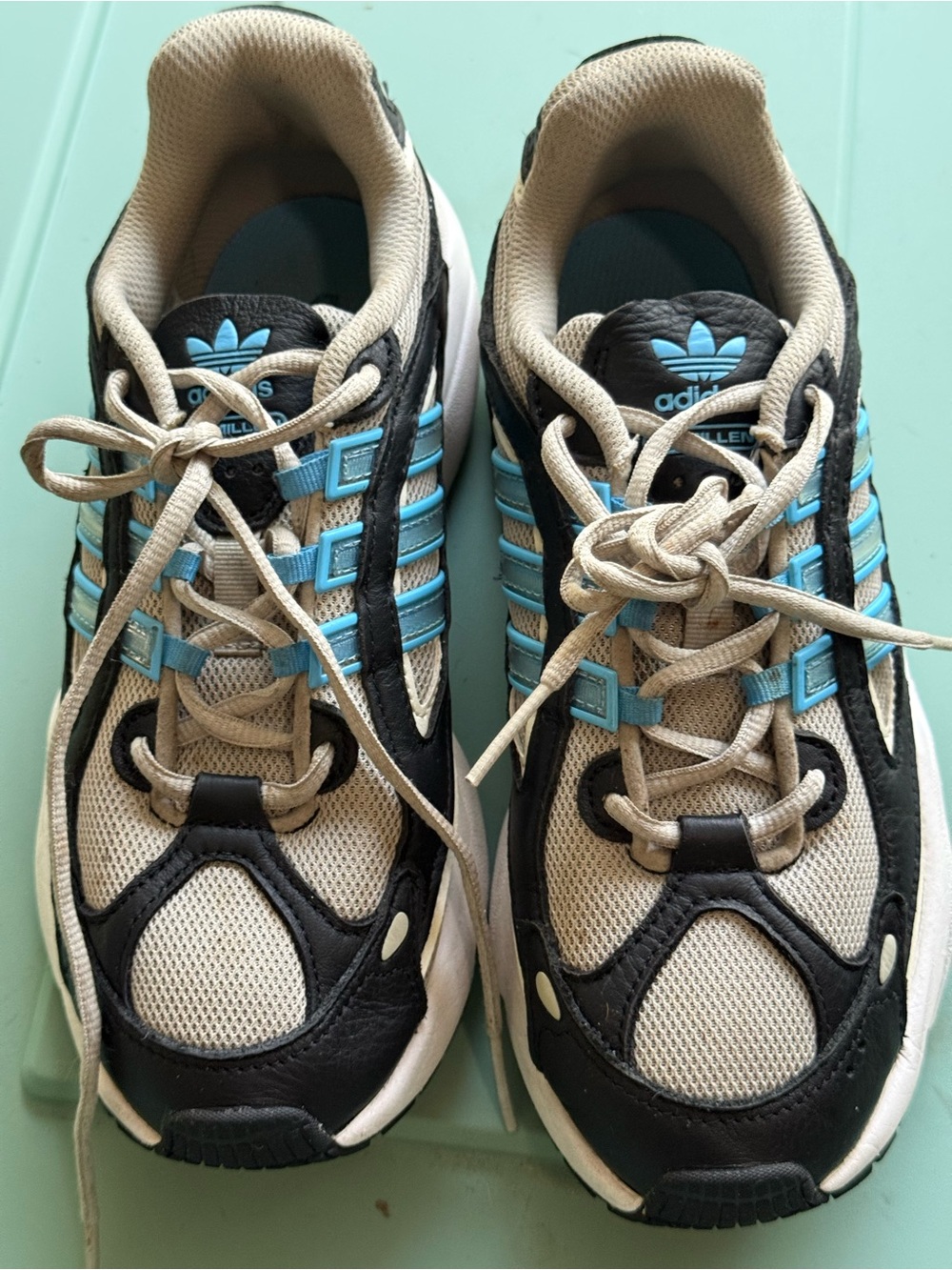 adidas Beige Black and Light Blue Kids Running Sneakers